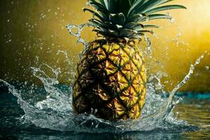 l'eau éclaboussure sur ananas fruit. ai génératif pro photo