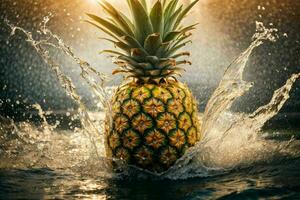 l'eau éclaboussure sur ananas fruit. ai génératif pro photo