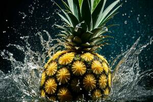 l'eau éclaboussure sur ananas fruit. ai génératif pro photo