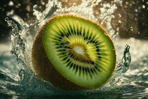 l'eau éclaboussures sur kiwi. ai génératif pro photo