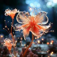 illustration de embrasé lumière Orange transparent fleurs. ai généré photo