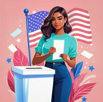 Jeune américain femme vote dans le élection photo