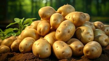 magnifique Frais patates sur une marron sol ai généré photo