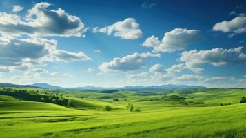 vert champ et bleu ciel ai généré photo