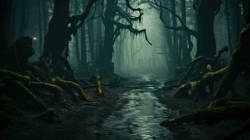 effrayant forêt Contexte ai généré photo