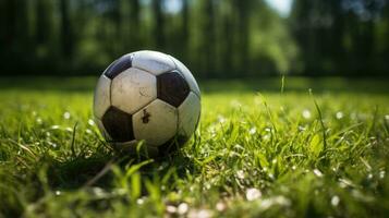 football Balle sur vert herbe ai généré photo