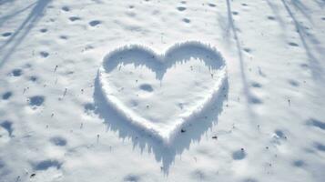 cœur tiré dans le neige ai généré photo