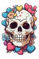 mexicain style crâne avec catrina cœurs sur blanc Contexte photo
