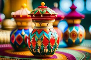 coloré des vases sur une coloré tableau. généré par ai photo