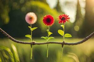 photo fond d'écran le soleil, fleurs, le herbe, le soleil, le fleurs, le herbe,. généré par ai