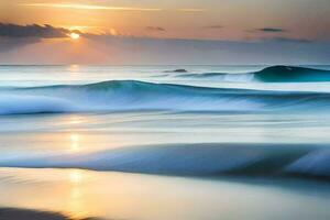 le Soleil ensembles plus de le océan vagues. généré par ai photo