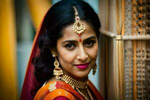 une magnifique Indien la mariée dans traditionnel tenue. généré par ai photo