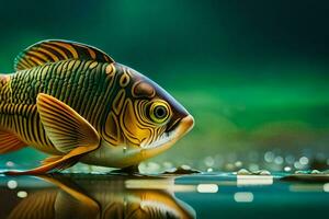 une poisson est permanent sur le l'eau avec ses réflexion. généré par ai photo