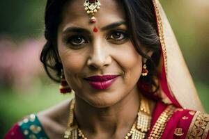 une femme dans traditionnel Indien tenue. généré par ai photo