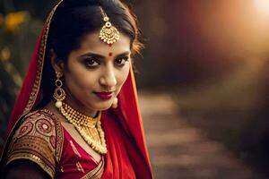 une magnifique Indien femme dans traditionnel tenue. généré par ai photo