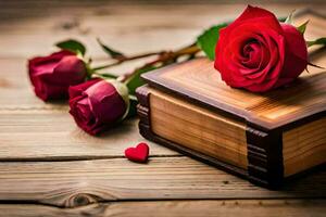 photo fond d'écran le livre, des roses, le cœur, le livre, le cœur, le livre,. généré par ai