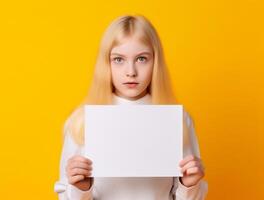 gracieux femme mains en portant papier Cadre ai généré photo