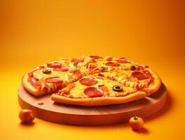 fraîchement cuit Pizza avec savoureux garnitures ai généré photo