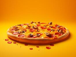 fraîchement cuit Pizza avec savoureux garnitures ai généré photo