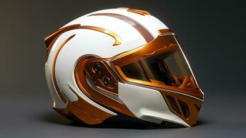 Orange moto casque sur une gris Contexte photo