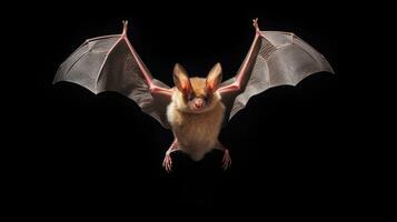 une chauve souris avec propager ailes isolé sur noir Contexte. génératif ai photo