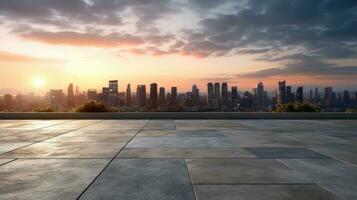 vide ciment sol avec paysage urbain et horizon Contexte. génératif ai photo