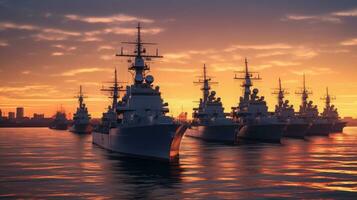 cuirassés dans le marine, militaire à mer. génératif ai photo