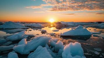 la glace et icebergs fusion car de le global échauffement, icebergs flottant dans le mer. global chauffage concept. génératif ai photo