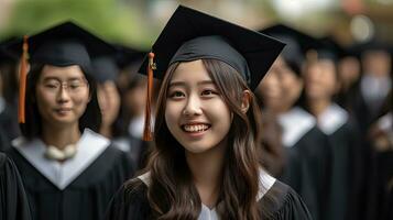 asiatique Jeune Masculin souriant diplômé contre le Contexte de Université diplômés. photo