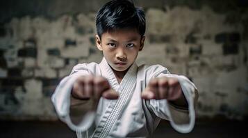 asiatique garçon karaté martial arts. taekwondo. génératif ai photo