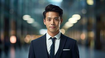 asiatique Jeune homme d'affaire, affaires entreprise personnes. génératif ai photo