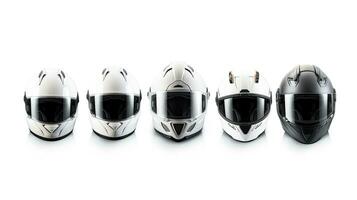 ensemble collection de blanc moto carbone intégral crash casque isolé sur blanc Contexte. génératif ai photo