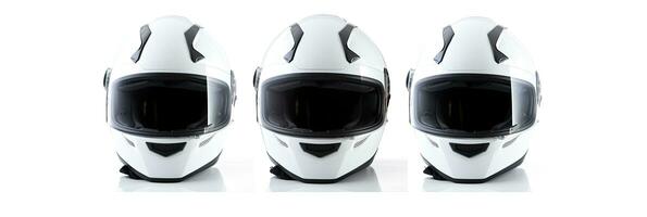 ensemble collection de blanc moto carbone intégral crash casque isolé sur blanc Contexte. génératif ai photo