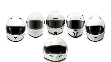 ensemble collection de blanc moto carbone intégral crash casque isolé sur blanc Contexte. génératif ai photo