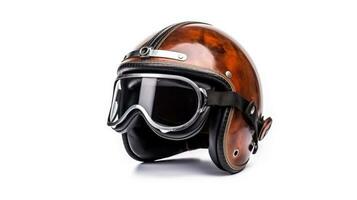 ancien moitié moto casque avec des lunettes isolé sur blanc Contexte. génératif ai photo