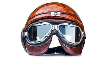 ancien moitié moto casque avec des lunettes isolé sur blanc Contexte. génératif ai photo