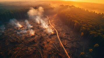 aérien vue de la déforestation environnement problème. génératif ai photo