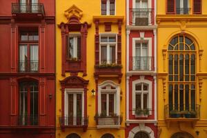 coloré les fenêtres de une typique maison dans le ville, ai génératif photo