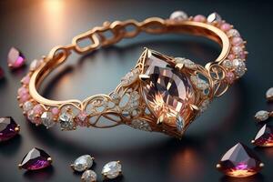 mariage bague avec diamants sur une solide Couleur Contexte. bijoux. ai génératif photo