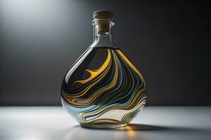 bouteille avec une liquide sur une solide Couleur Contexte. ai génératif photo