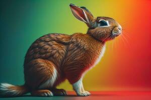 Pâques lapin sur une solide Couleur Contexte. ai génératif photo