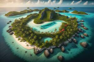 tropical plage avec paume des arbres et blanc sable. ai génératif photo