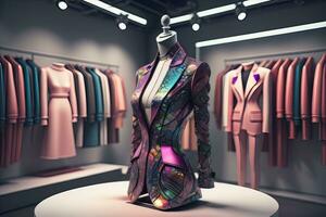 futuriste mode mannequin dans le magasin. ai génératif photo