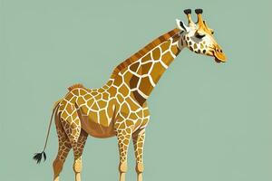 girafe isolé sur vert Contexte. dessin animé style. vecteur illustration. ai génératif photo