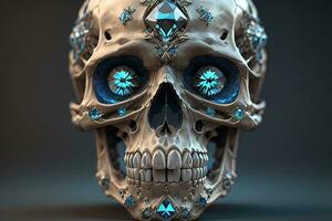 crâne avec bleu pierres précieuses. ai génératif photo