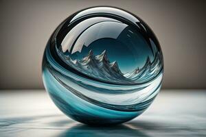 transparent cristal Balle sur une en bois tableau. ai génératif photo