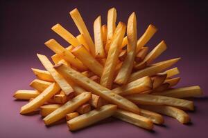 appétissant français frites sur le en bois tableau, fermer photo