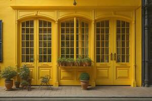 coloré les fenêtres de une typique maison dans le ville, ai génératif photo