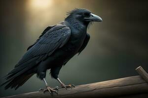 proche en haut portrait de une noir corbeau, corvus corax. ai génératif photo