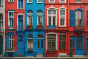 coloré les fenêtres de une typique maison dans le ville, ai génératif photo